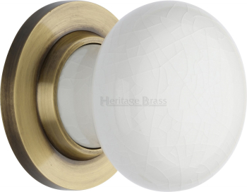 White Crackle Knob with Antique Brass base