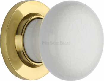 White Crackle Knob with Polished Brass base
