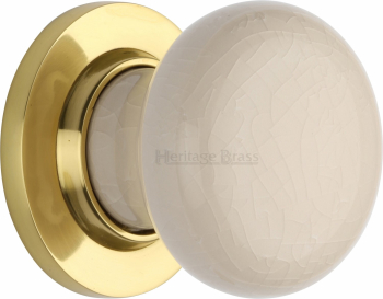 Cream Crackle Knob with Polished Brass base