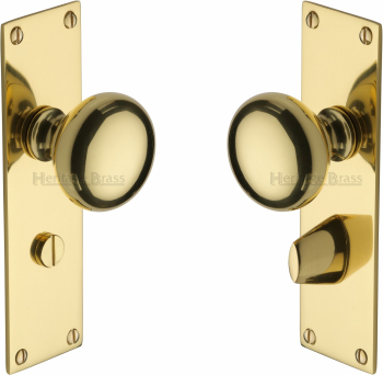 Balmoral Mortice Knob on WC Plate in Polished Brass