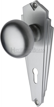 Broadway Mortice Knob on Lock Plate in Satin Chrome