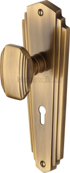 Charlston Mortice Knob on Lock Plate in Antique Brass