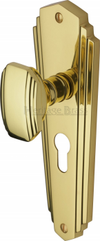 Charlston Mortice Knob on Euro Profile Plate in Polished Brass