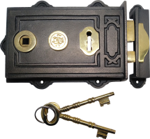 Davenport 3 Lever Reversible Rim Lock Iron - 2 Keys.