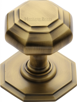 Flat Octagonal Centre Door Knob 3Inch Antique Brass