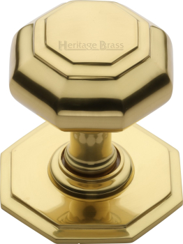 Flat Octagonal Centre Door Knob 3Inch Polished Brass