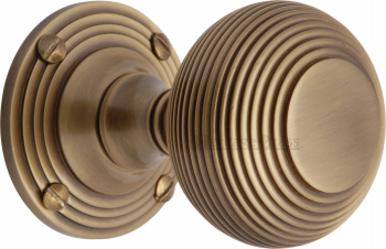 Reeded Mortice Knob in Antique Brass